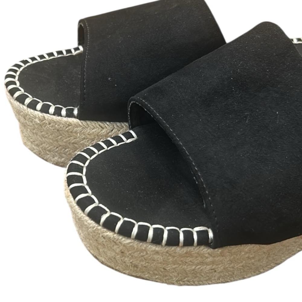 Bamboo Platform Espadrille Slide Sandals Jute-Wrapped Wedge Black Size 10 - Picture 7 of 15